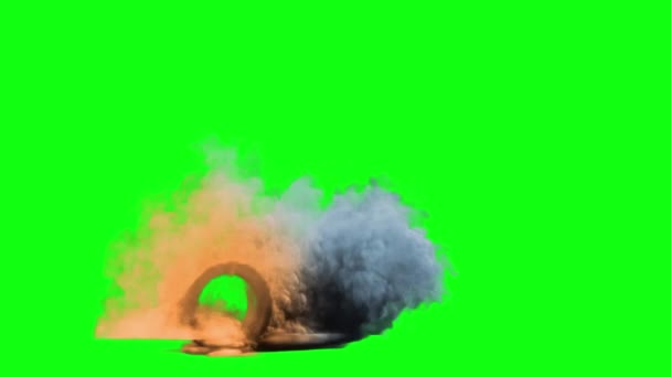 Roda Carro Fumaça Colorida Loop Sem Costura Tela Verde Chromakey — Vídeo de Stock