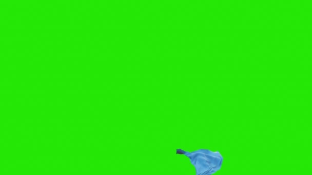 Azul Ondeando Tela Volando Alrededor Objeto Transparente Pantalla Verde Chromakey — Vídeo de stock