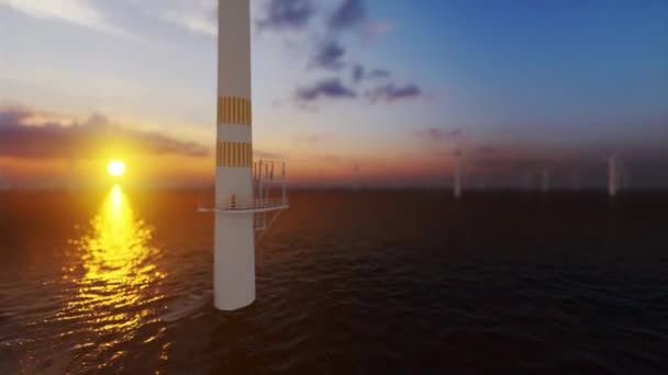 Lavoratori Sopra Una Turbina Eolica Offshore Contro Tramonto Bassa Dof — Video Stock