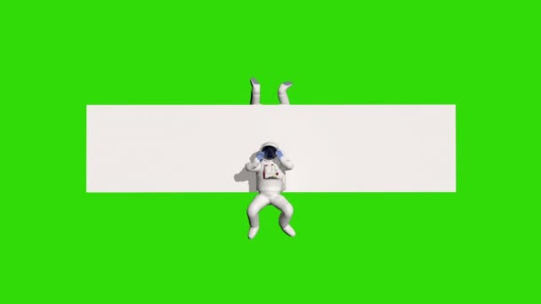 Astronauta Girando Alrededor Tablero Blanco Con Espacio Para Texto Chromakey — Vídeo de stock