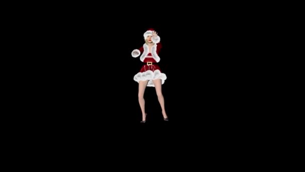 Hermosa Mujer Traje Navidad Bailando Macarena Bucle Alpha Channel — Vídeos de Stock