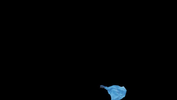 Azul Ondeando Tela Volando Alrededor Objeto Transparente Contra Fondo Negro — Vídeo de stock