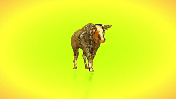 3D步行公牛象征牛市 与白种人对抗 — 图库视频影像