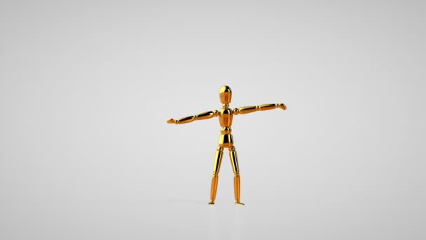 Vtipný Zlatý Manekýn Robot Tanec Bezešvé Smyčka Bílé Studio — Stock video