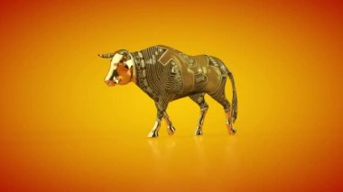 3 Boyutlu Yürüyen Boğa Bulvar Kripto Pazarı, Döngü, Luma Matte 'yi simgeliyor.