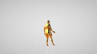 Altın şişman adam kaslı bir vücuda dönüşüyor, kamera dönüyor, beyaz stüdyo