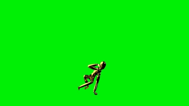 Funny Golden Mannequin Floor Hip Hop Dancing Seamless Loop Green — Stock Video