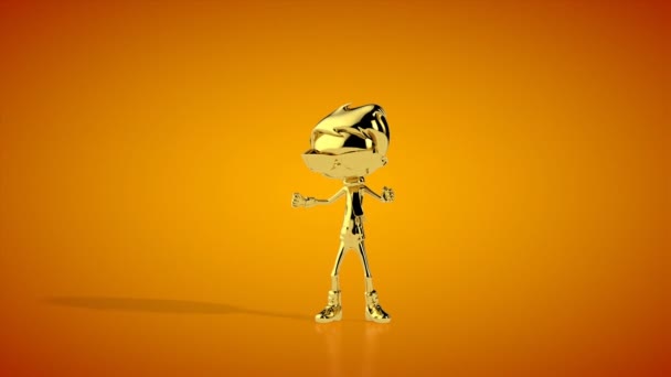 Golden Boy Levant Main Dans Victoire Boucle Transparente Studio Orange — Video