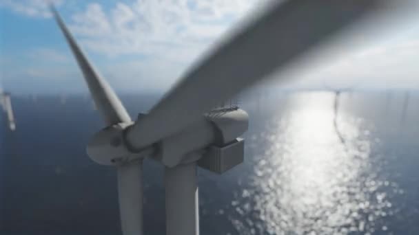 Lavoratori Sopra Una Turbina Eolica Offshore Contro Sole Del Mattino — Video Stock