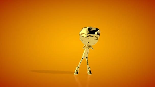Goldener Junge Beim Joy Dance Move Nahtlose Schleife Orangefarbenes Studio — Stockvideo
