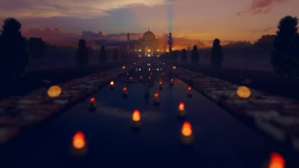 Świece Pływające Przed Taj Mahal Przed Magicznym Wschodem Słońca — Wideo stockowe