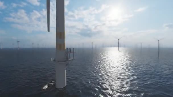 Los Trabajadores Parte Superior Una Turbina Eólica Alta Mar Contra — Vídeo de stock