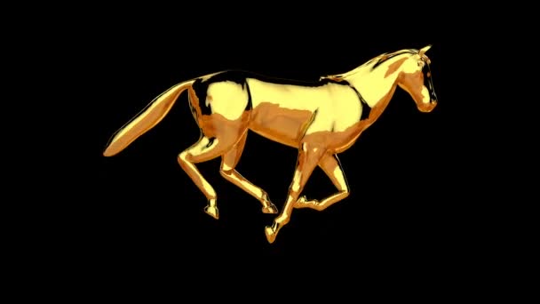 Χρυσό Άλογο Καλπάζει Αδιάλειπτη Βρόχο Κατά Του Μαύρου — Αρχείο Βίντεο
