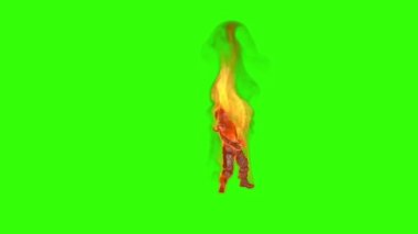 Alevler içindeki asker ölüyor, ön manzara, Yeşil Ekran Chromakey