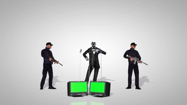 Yozlaşmış Palyaço Politikacısı Silahlı Kuvvetler Tarafından Korunuyor Yeşil Ekran Ekranları — Stok video