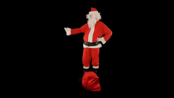 Санта Клаус Сумкой Полной Подарков Щелкает Пальцами Создать Магию Лума — стоковое видео