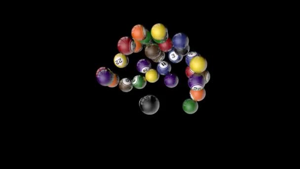 Bolas de loto voando, 31 bolas contra a luz azul — Vídeo de Stock