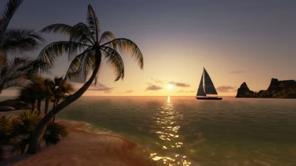 Tropický ostrov a jachtu plachtění, timelapse sunrise — Stock video