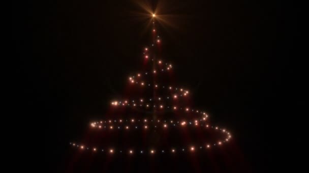 Bewegende lichten vormen een kerstboom, gloeiende zonnige flare — Stockvideo