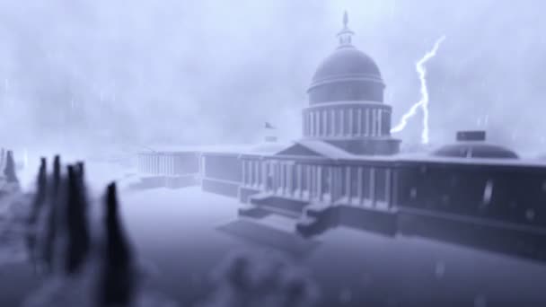 Capitol building, Washington, storm with lightnings, loop — Stock Video