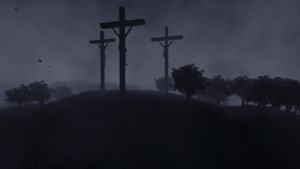 耶稣在十字架、 倾斜、 时间推移云层和暴风雨的天气 — 图库视频影像