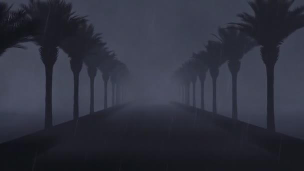 桥的棕榈树，海洋风暴和闪电 — 图库视频影像