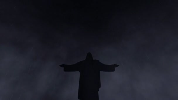 基督的救赎主，山峰，与闪电的暴风雨天气 — 图库视频影像