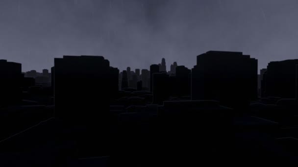城市天际线，与闪电，飞通过风暴 — 图库视频影像