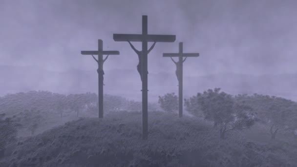 Jésus sur Croix, effectuer un zoom arrière, nuages de laps de temps et temps orageux