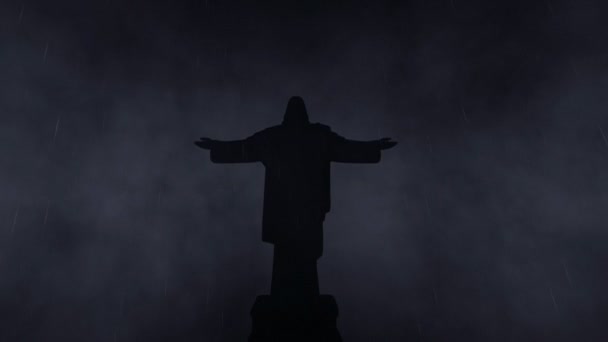 Cristo Redentor, picos de montanha, tempo tempestuoso, close-up tilt — Vídeo de Stock