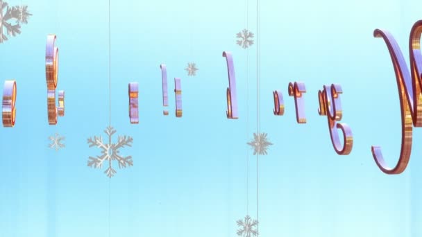 Merry Christmas titel met drijvende papier vlokken, tegen licht blauw — Stockvideo