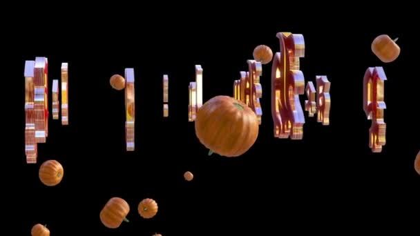 Happy Halloween and pumpkins flying, against black — Stock Video