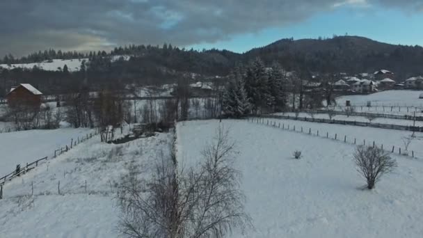 冬の田舎村を空撮 — ストック動画