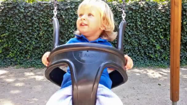 Little boy in swing — Stock Video