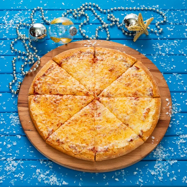 Pizza Selamat Tahun Baru Dan Perayaan Natal Desain Asli Dari — Stok Foto