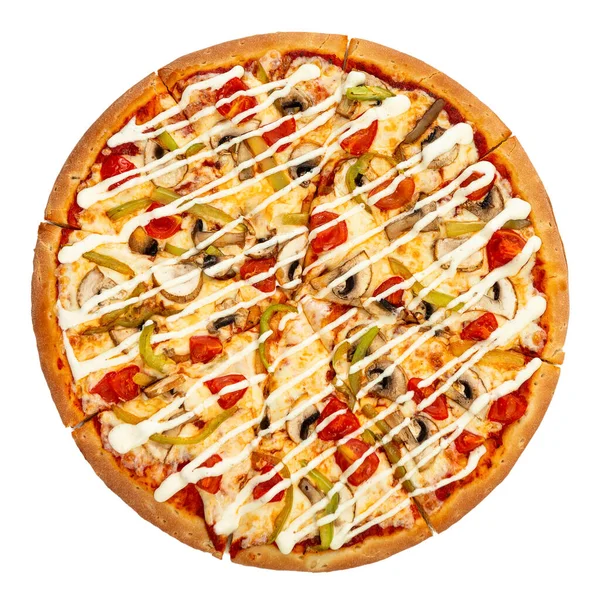 Pizza Vegetariana Formaggio Isolata Fondo Bianco Pizza Vista Dall Alto — Foto Stock