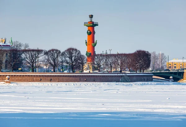 Roman Style Columns Rostralnaya Kolonna Vasilyevsky Island Sights Petersburg Winter — Stock Photo, Image