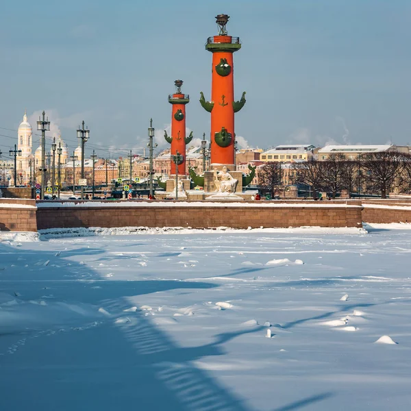 Roman Style Columns Rostralnaya Kolonna Vasilyevsky Island Sights Petersburg Winter — Stock Photo, Image