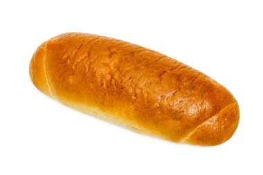 Taze pişmiş buğday ekmeği. Beyaz arka planda tek bir nesne var. Sağlıklı pişmiş ekmek. Ekmek beyaza.