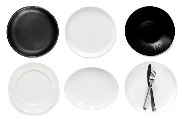 Collection of Empty Plates Top View Isolated — Stock Photo, Image