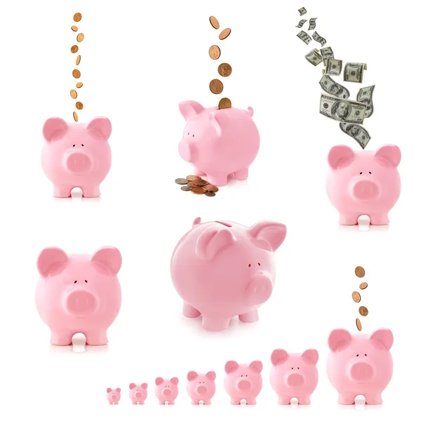 Piggy bank collectie geïsoleerd — Stockfoto