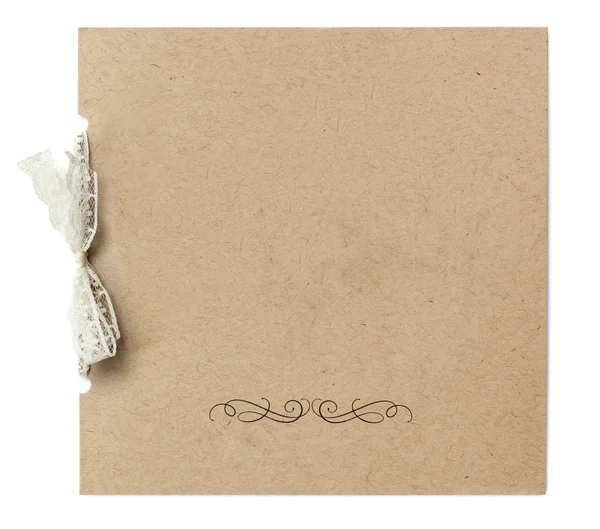 Κενό πρόσκληση δεμένο με κορδέλα δαντέλα απομονωθεί σε λευκό — Φωτογραφία Αρχείου