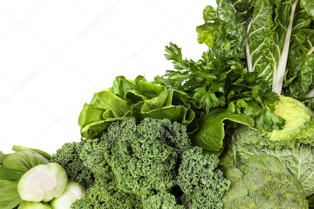 Green Vegetables over White Background