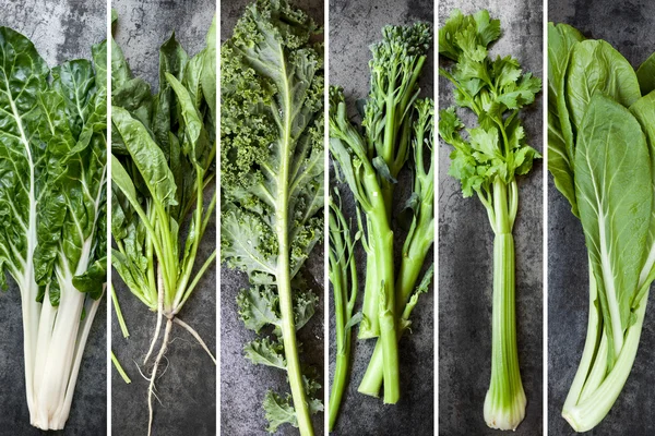 Groene groenten eten Collage — Stockfoto