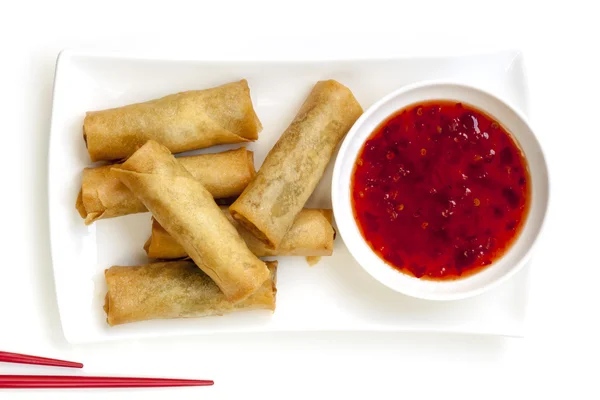 Spring Rolls with Chili Sauce — Stock Photo, Image