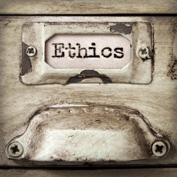 Word Ethics on Vintage Filing Cabinet Drawer Label — Stock Photo, Image