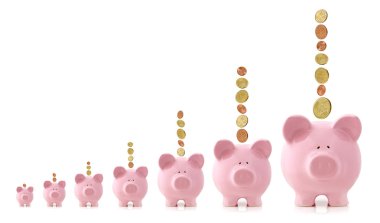 Domuzcuk bankalar düşen Euro Coins ile büyüyen
