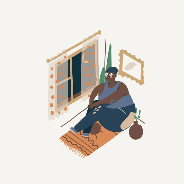 Jeune Homme Afro Américain Reposant Relaxant Maison Assis Sur Sol — Image vectorielle