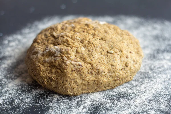 Pasta di farina di segale con vari semi e cereali, per cuocere il pane di grano. — Foto Stock