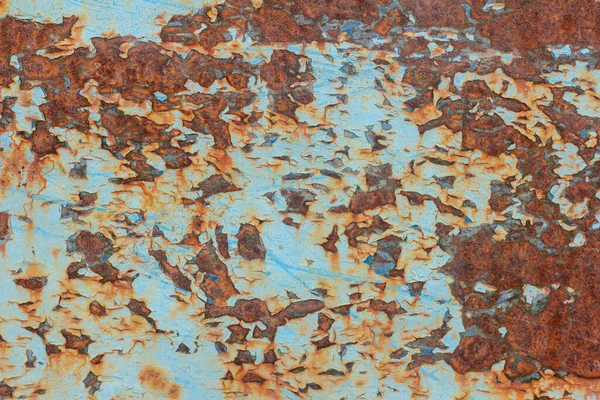 Rust Old Modrá Malovaná Stěna Rezavými Skvrny Texturované Rezavé Kovové — Stock fotografie
